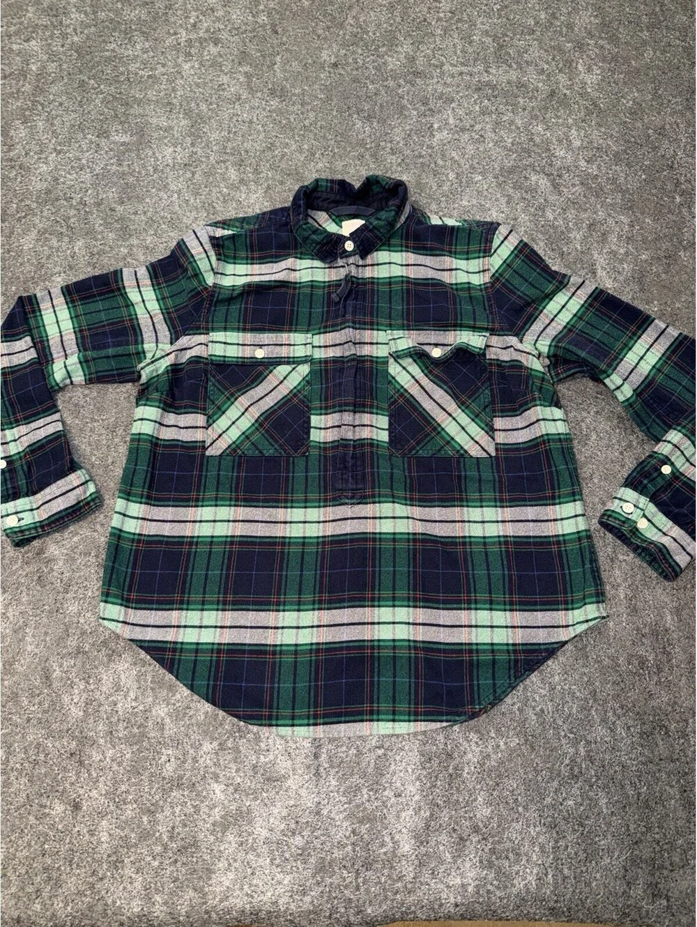 J.Crew Plaid Flannel Quarter Zip Shirt Men’s Medium Green Navy 100% Cotton